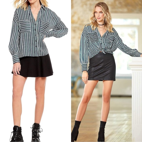 Firm price-free people stain striped button down blouse - Picture 1 of 13